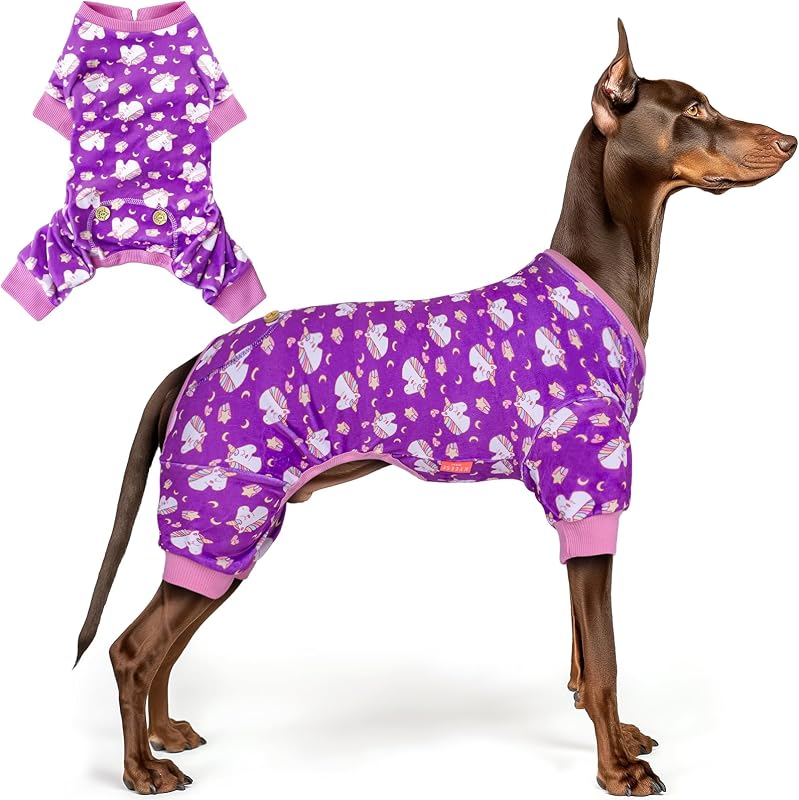 Pijama para Cães Grandes KYEESE em Veludo Macio com Estampa de Unicórnio Roxa (XXXL)