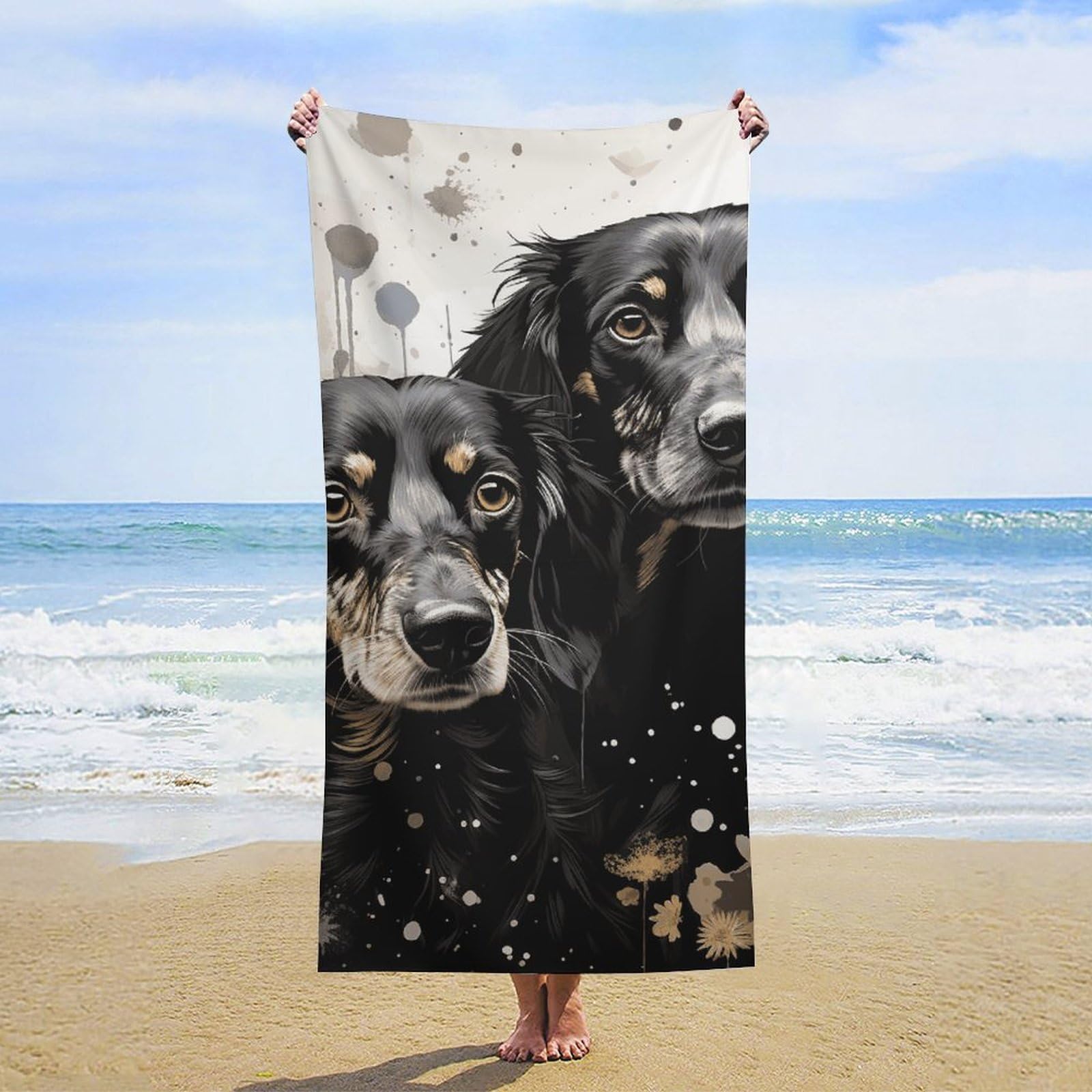 NTVOWPZO Black Dachshund Beach Towel Oversized Microfiber Bath Towels Lightweight Sand Proof Beach Towels Absorbent Pool Towels for Swimming Yoga Bathroom Towel 31.5" X 63"