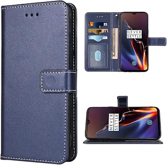 Compatible with OnePlus 7 6T Wallet Case Wrist Strap Lanyard Leather Flip Cover Card Holder Cell Phone Cases for OnePlus6T A6013 OnePlus7 GM1900 One Plus6T 1+ Plus7 1 Plus 1plus T6 Blue
