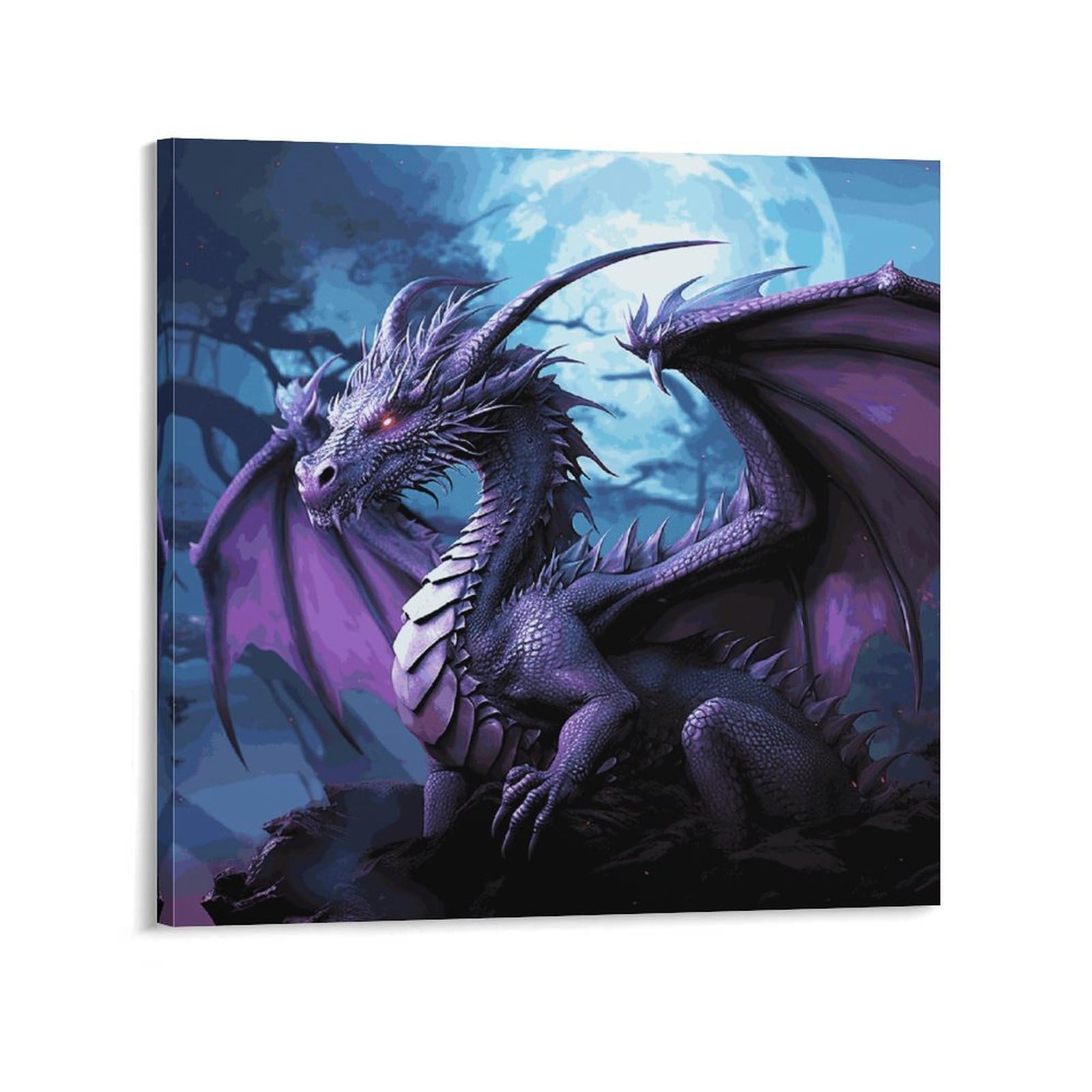 KLOPH Purple Dragon Purple Moon Canvas Wall Art for Living Room 08x8inch Modern Artwork Painting for Bathroom Hanging Canvas Prints Aesthetic Wallart for Bedroom Kitchen Office Wall Decor