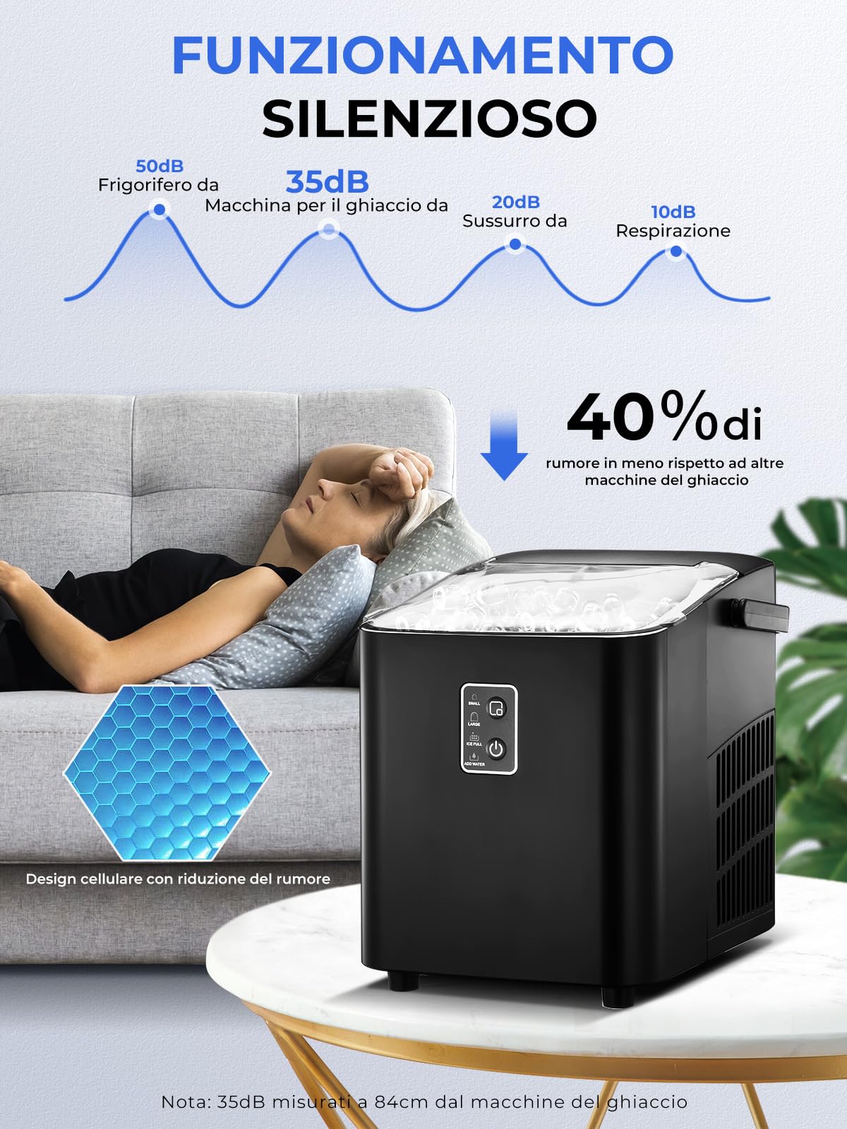 FOHERE Macchina per il ghiaccio, ghiaccio in 5 minuti, 14 kg in 24 ore, mini macchina del ghiaccio autopulente, 2 dimensioni di ghiaccio per cucina, ufficio, bar e feste, maniglia facile (Nero Scuro)