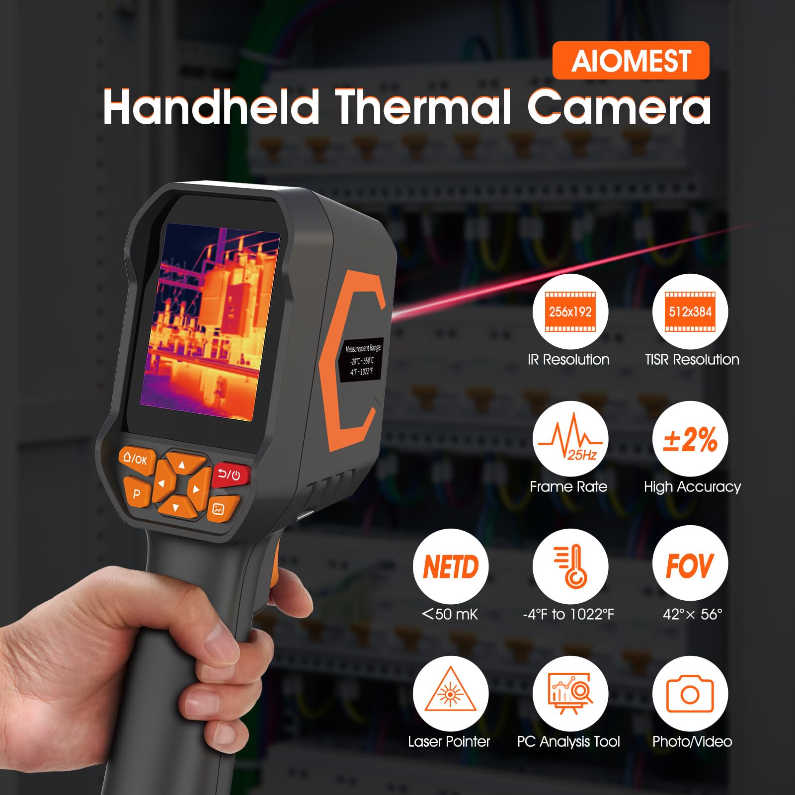 Cámara Térmica Detectora de Fugas de Agua/Aire AIOMEST, Pistola Infrarroja 512x384 TISR con Software PC 2D/3D, Cámara 2MP, Rango -20°C a 550°C para Fontanería, Inspección HVAC, Electricista