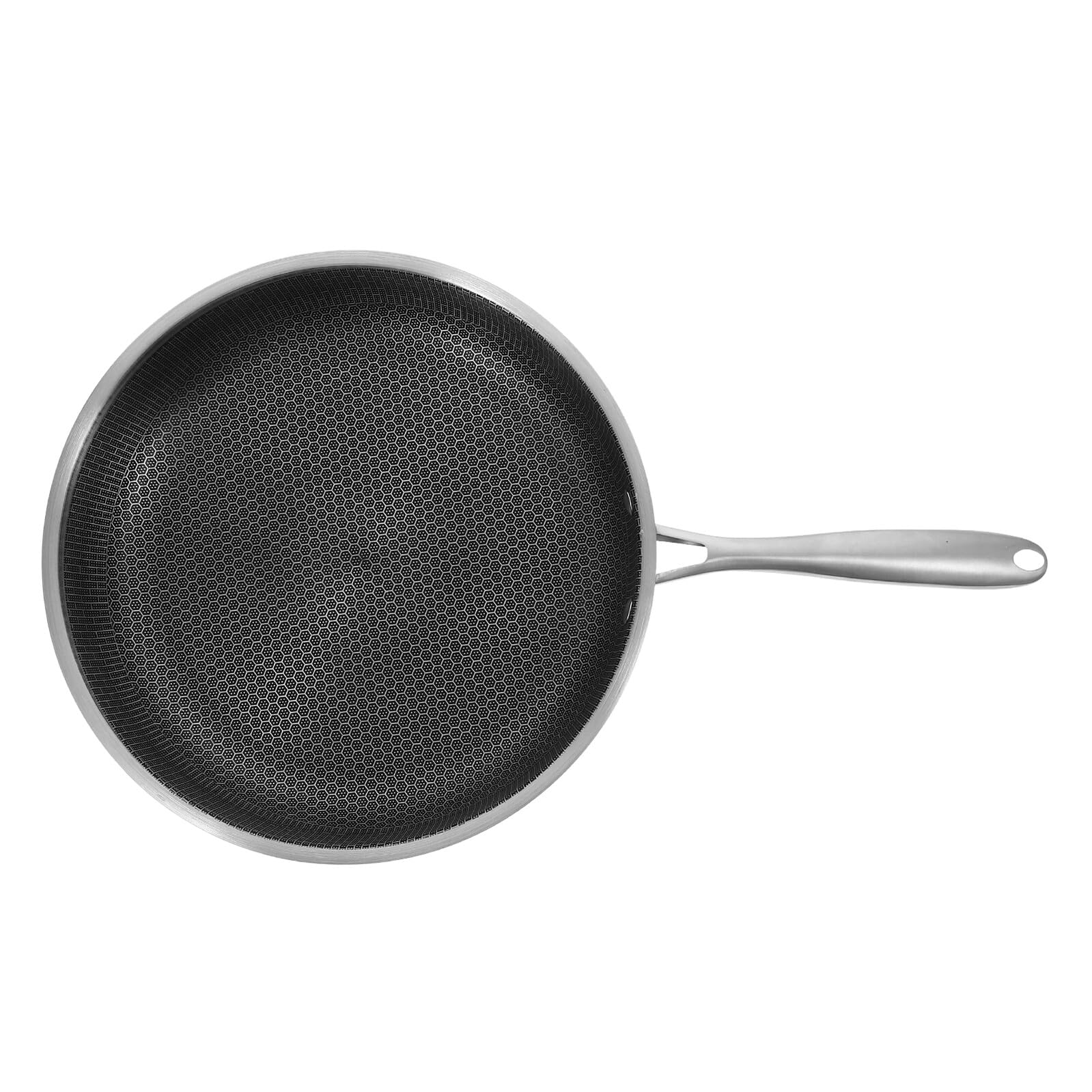 Hohopeti Padella Antiaderente in Acciaio 30 CM per Uova e Pancake con Fondo Piatto e Manico Antiscivolo Padella da Cucina per Friggere Bistecche e Uso Quotidiano