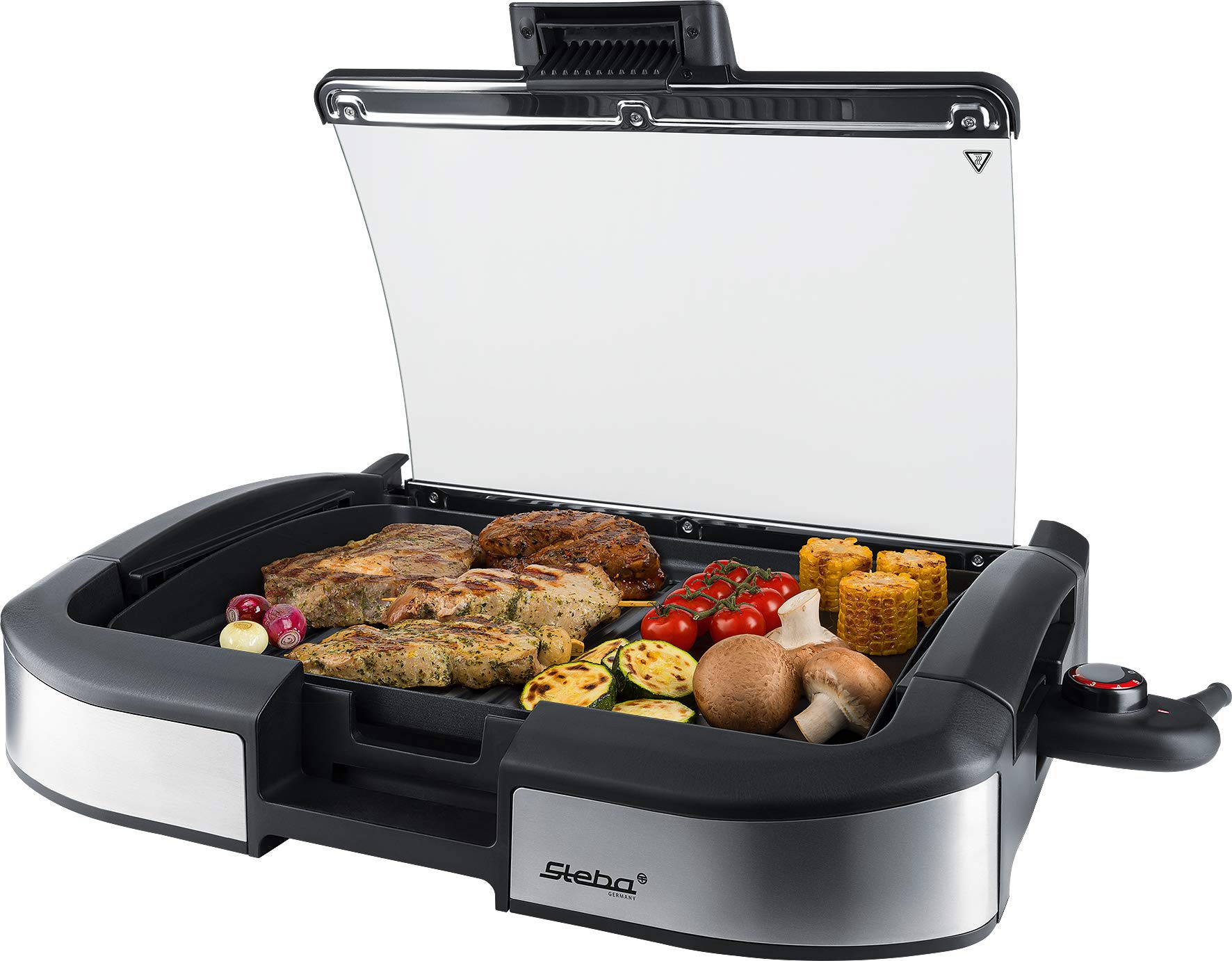 Steba VG 195 elektryczny grill stołowy, wysokiej jakości płyta z powłoką nieprzywierającą, bezstopniowa regulacja temperatury, niski fat: płyn do smażenia spływa do tacki, kabel przyłączeniowy 2 m, 2200 W
