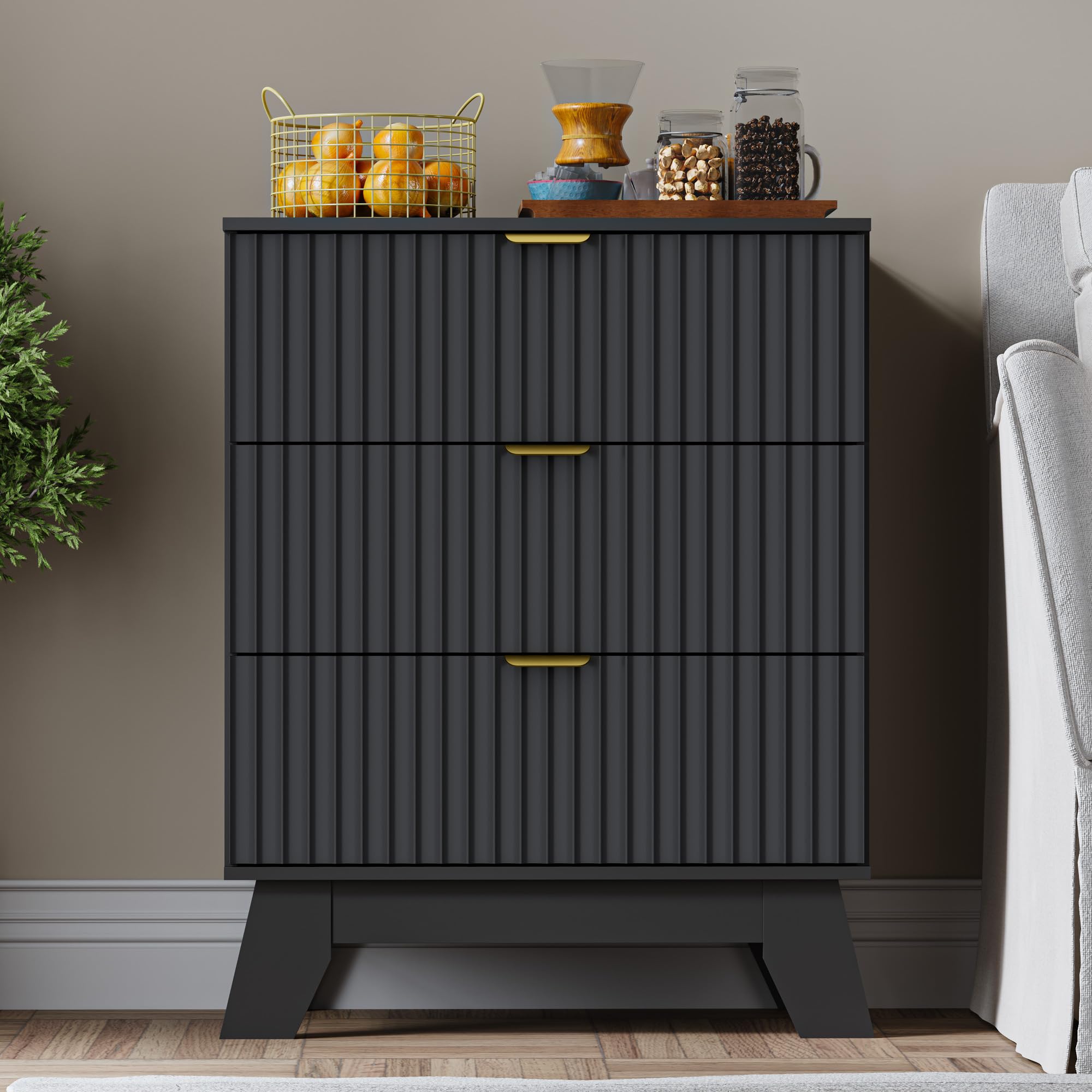 BORNOON Fluted 3 Drawer Dresser, 30.3