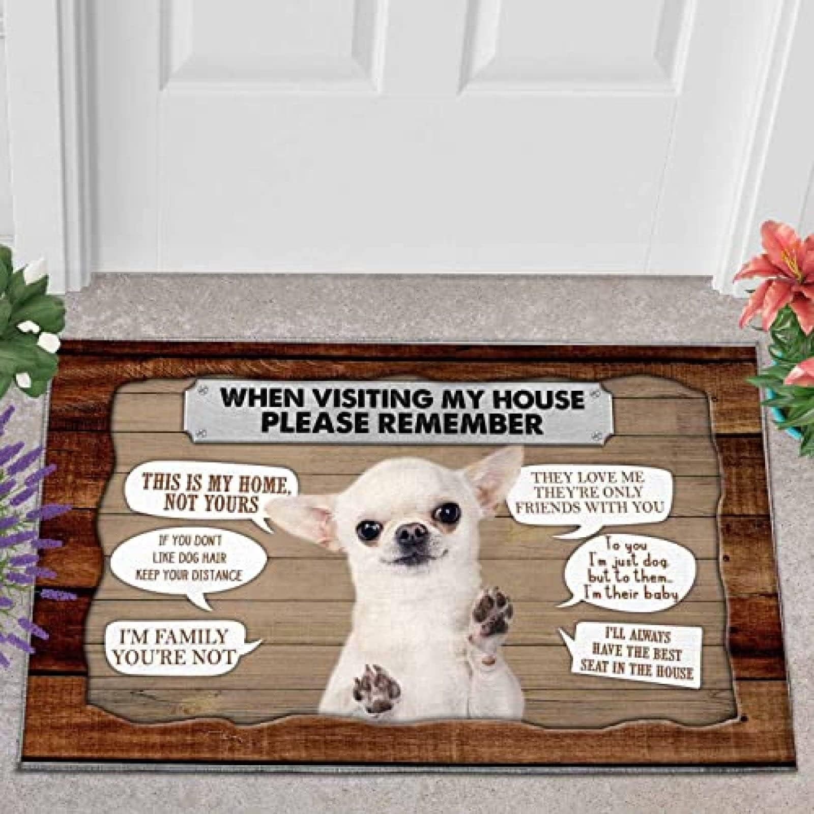 Felpudo de entrada interior con texto en inglés "Please Remember" para interiores y exteriores, regalo cálido para casa, regalo de bienvenida para los amantes de los perros chihuahua, regalos de