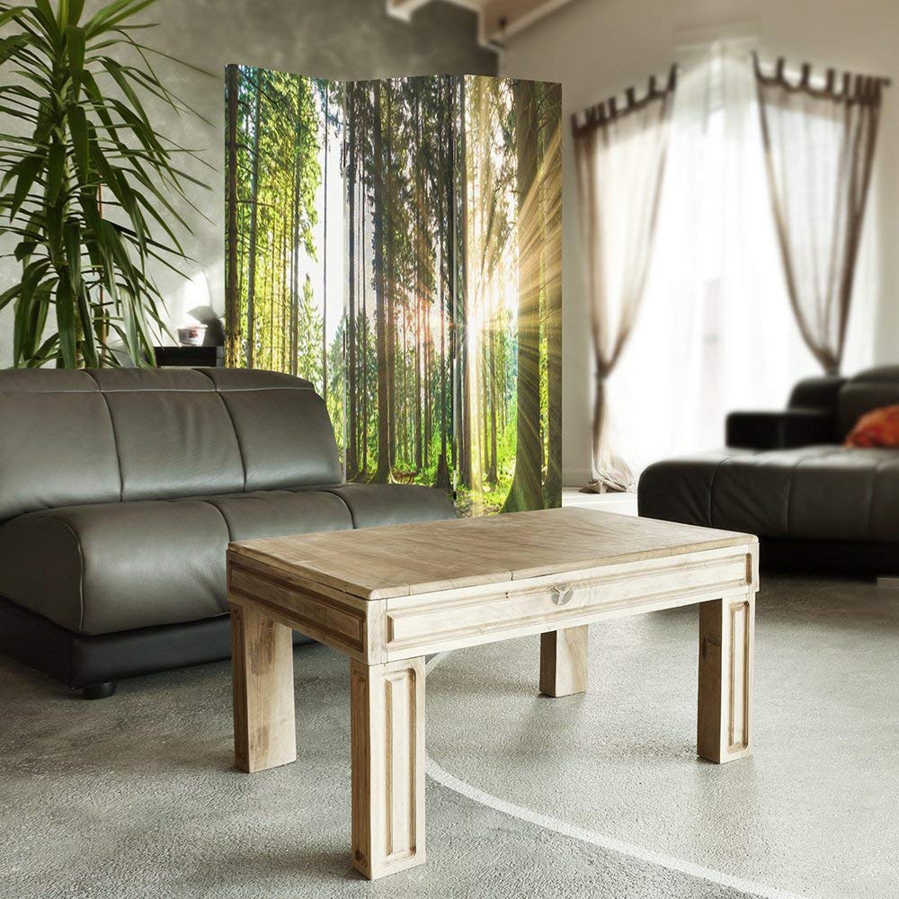 Feeby Paravent forêt 3 Panneaux 110x180 cm Une Seule Côté Cloison de séparation Écran Pliant Foto Paravent Interieur Décoratif Mur Espagnol Impression sur Toile Chambre d'enfant Salon Bureau Vert
