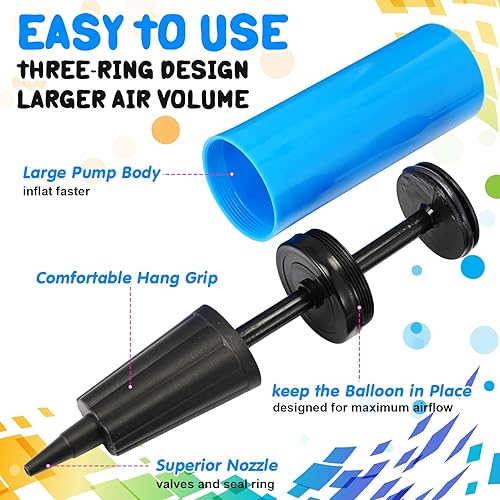 Miniatura 4 de Honoson 16 unidades de bomba de mano portátil de 9 pulgadas, bomba de aire manual para globos, inflador manual de globos de doble acción de 2 vías