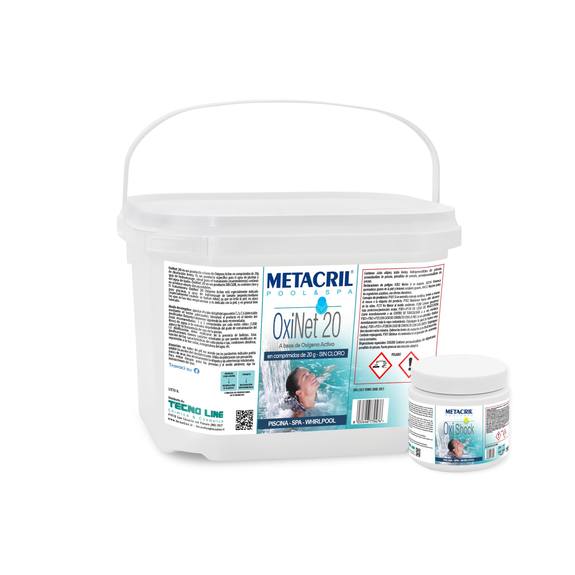 Metacril Juego de oxígeno Pastillas 20 g 3 kg + oxígeno Shock 750 g - Dos Productos para Tratamiento sin Cloro de Piscina e hidromasaje (Teuco, Jacuzzi, Dimhora, Intex,Bestway,ECC). Envío inmediato.