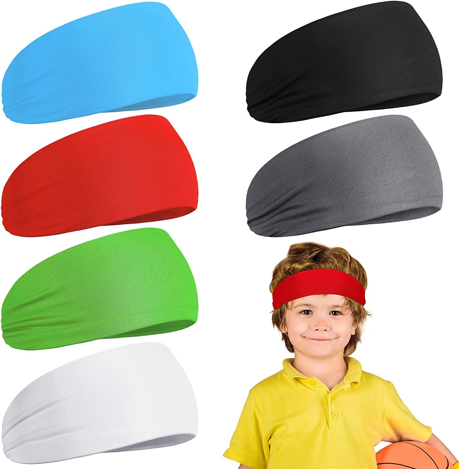 6 Pcs Kids Boys Headbands, Athletic Sweatbands, Kids Sweat Bands, Sweat Absorbing Elastic Hairband, Not Easy to Tear, Breathable and Durable, for Climbing, Running, Hiking, Cycling-image-20