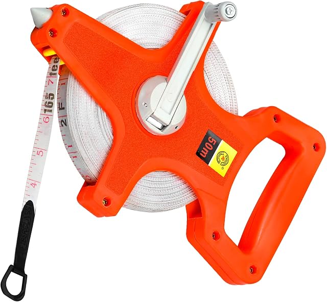 Winfred 50 Meters Frame Tape Measure Fibreglass Surveyors Tape Tape Measure Measuring Tool Retractable Tape Measure Dual Scale Metric/Imperial Tape Measure