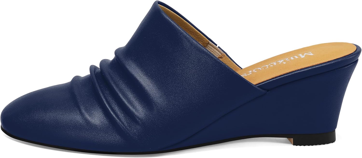 Wedge Heels for Women Comfortable Closed Square Toe Slip On Matte high Heels Dating Casual Wedge Low Heel Mules Shoes 2 Inch - Image 2