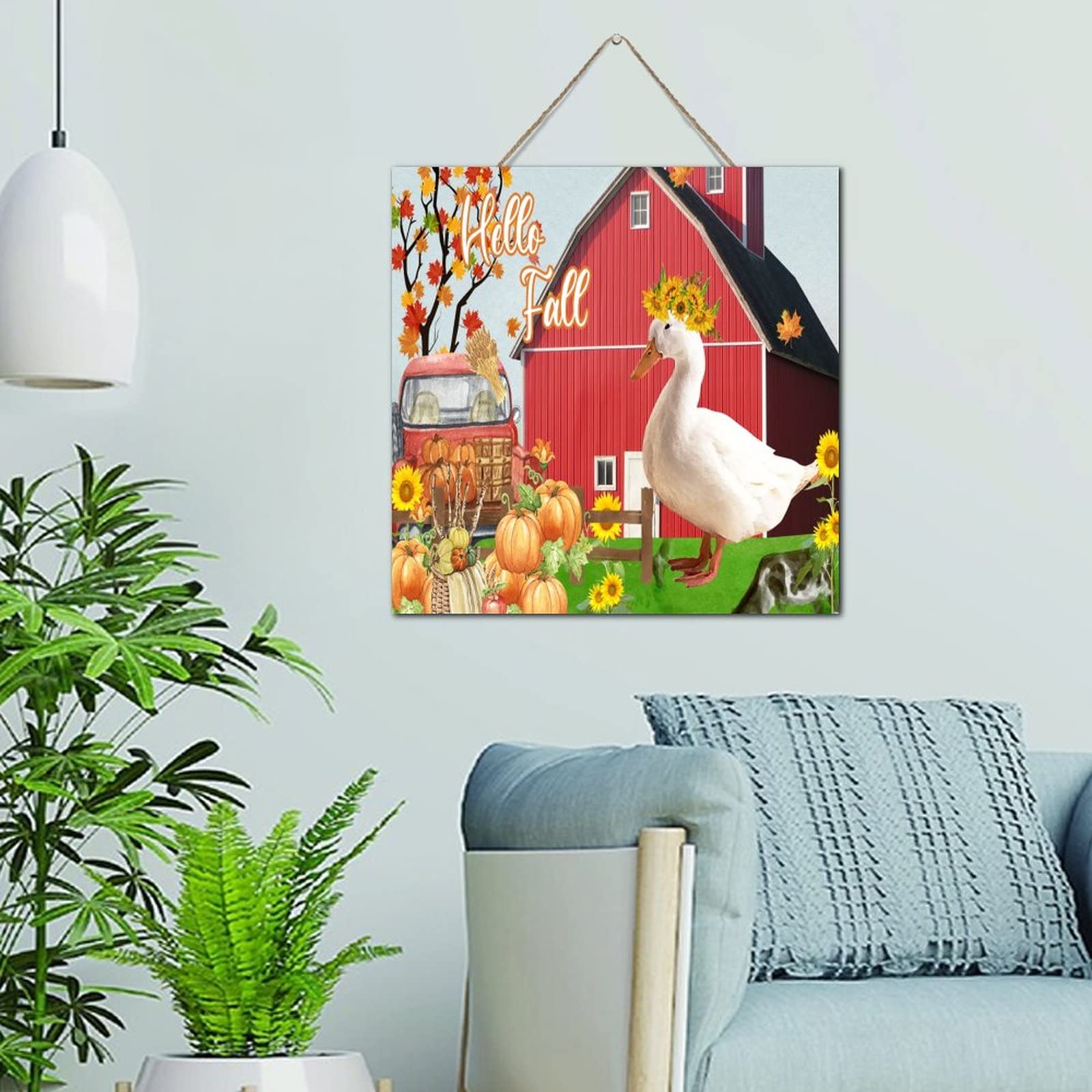 Panneau en bois Hello Fall de qualité supérieure, plaque décorative de salon 30,5 cm