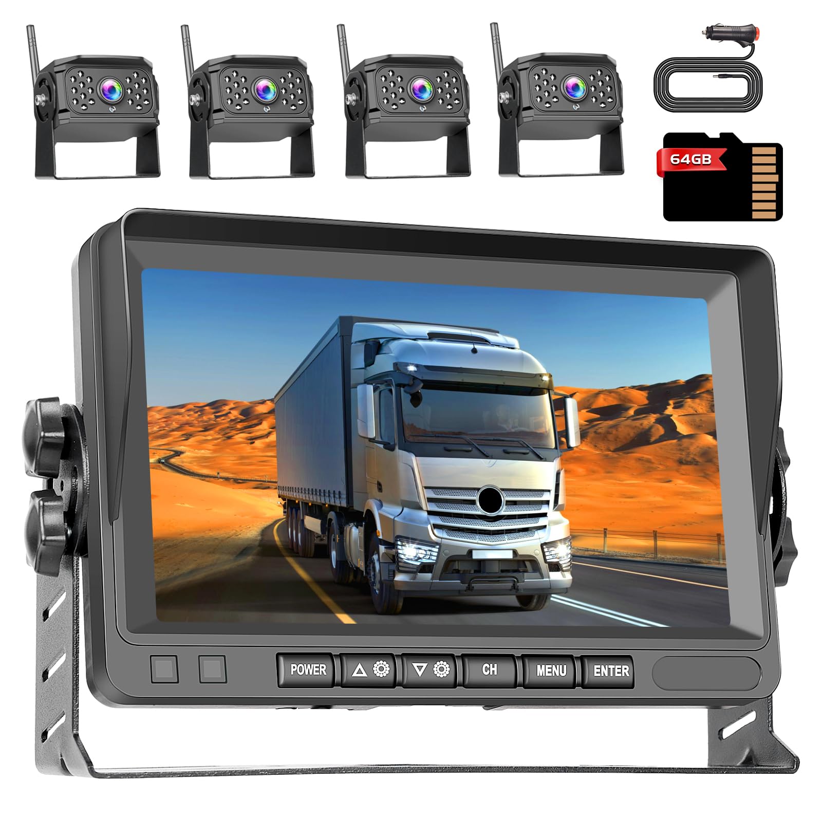 Inefala Cámara de Marcha atrás Wireless 4 con Monitor IPS HD de 7 Pulgadas, TF de 64 G, matrícula IP69, cámara de Marcha atrás Impermeable para Coches, Camiones, Furgonetas y SUV con visión Nocturna