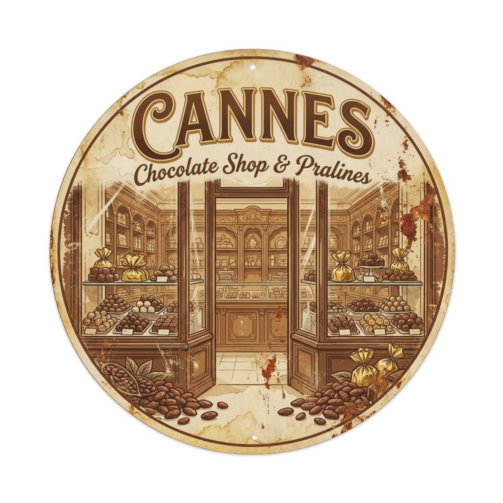 Culinary Travel Chocolate Shop Pralines France Cannes Metal Tin Sign