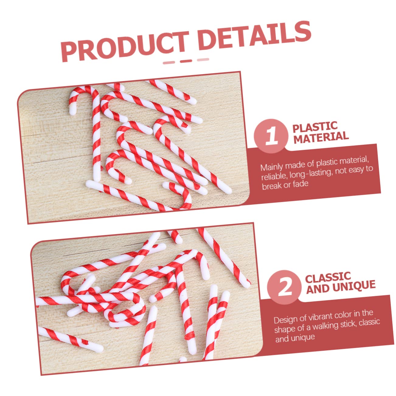 5 Sets Weihnachtsschmuck Zuckerstangen-Dekorationen Roter Christbaumschmuck Spazierstock-Stil Festlich 60 Stück * 5