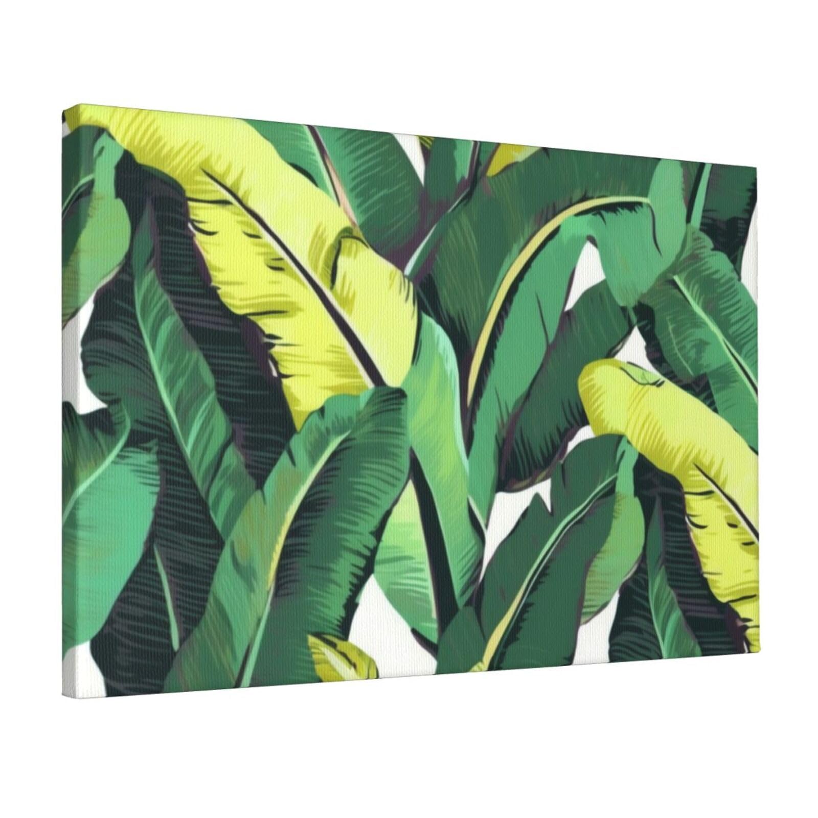 YKLJG Tropical Banana Palm Leaves Printed Wall Art Canvas Prints 45x30 CM Wooden Framed Picture Painting Artwork for Bedroom Kitchen Home Office Decor
