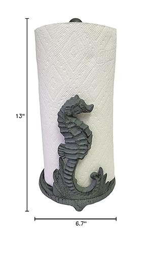 Miniatura 7 de De Leon Collections - Toallero de papel con base ponderada de hierro fundido con base pesada, caballo de mar verde