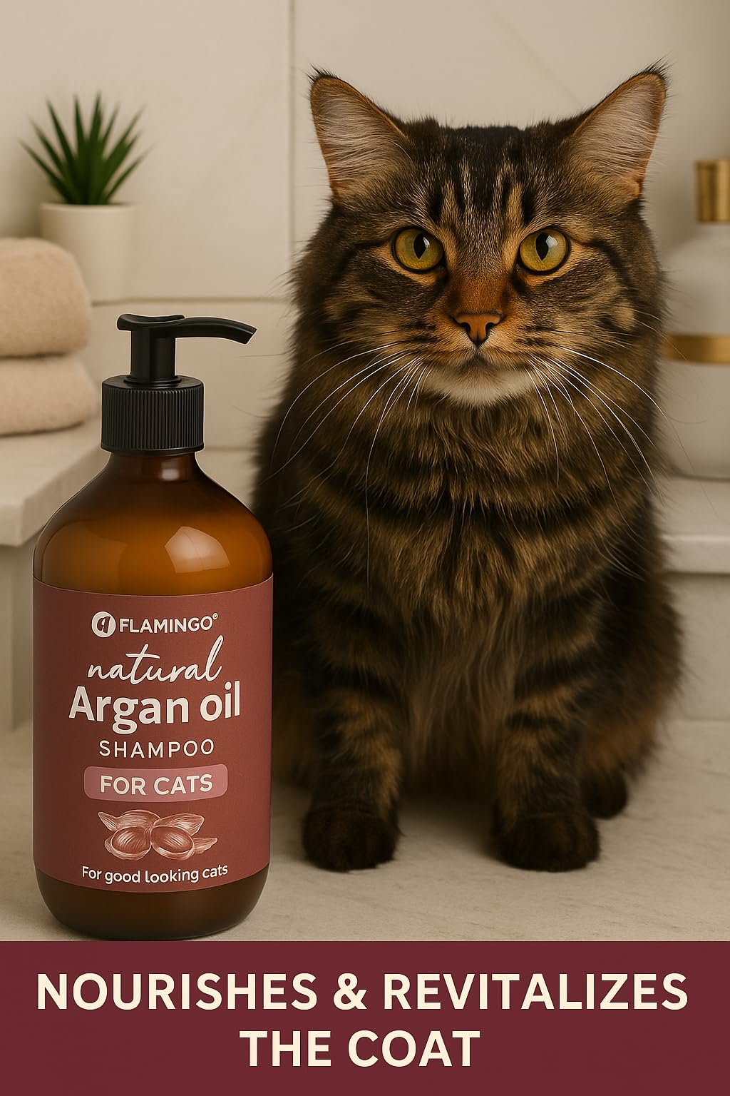 Flamingo Shampooing Naturel pour Chats – 500 ML, Doux, Hydratant, Soins Naturels pour Le Pelage