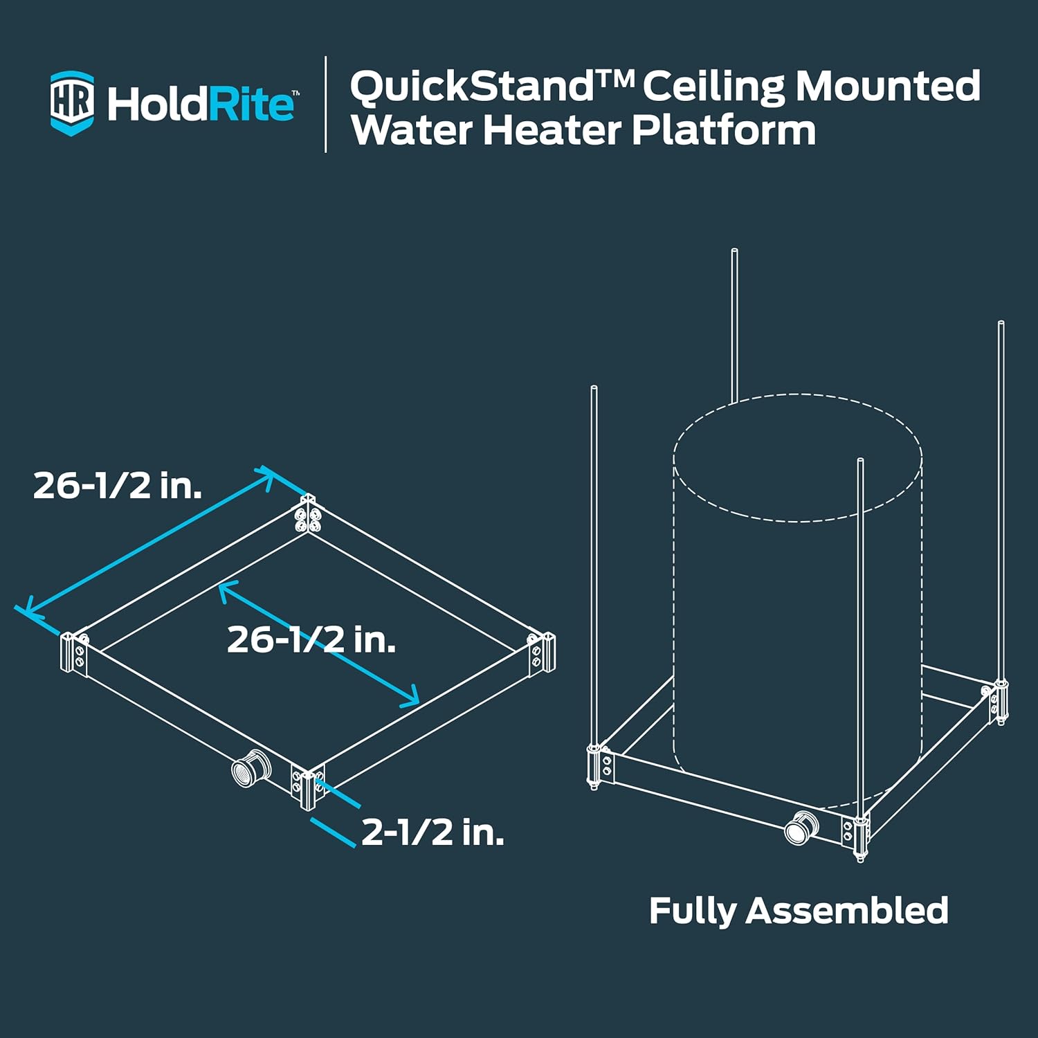 HoldRite QuickStand Ceiling Mounted Water Heater Platform, Up to 50 Gallons, Hanging, 50-SWHP