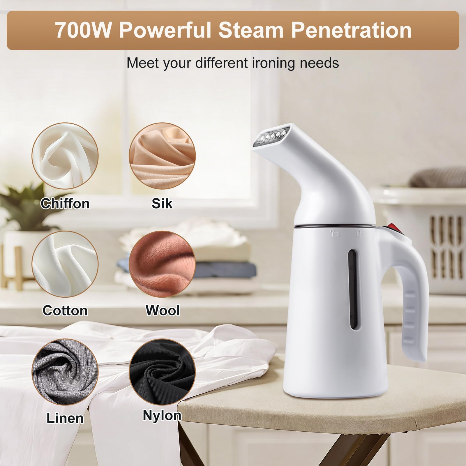 Souvik Ferro da Stiro a Vapore con Spegnimento Automatico, Riscaldamento Rapido, Rimozione Rapida Delle Pieghe, Vaporizzatore per Viaggi, Ufficio, Casa, Serbatoio da 120 ml, 700 W, Bianco