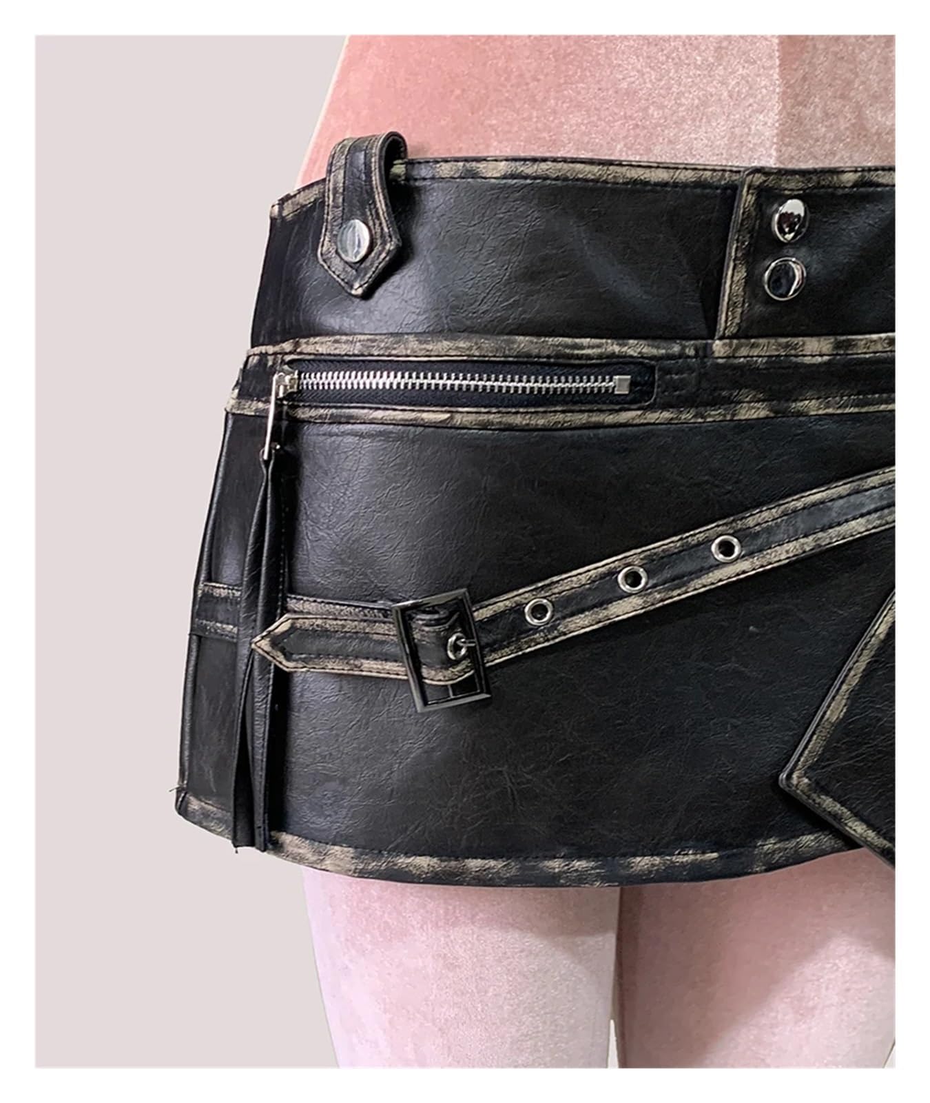 Faldas Mujer Minifalda asimétrica de Piel sintética Negra desgastada for Mujer, de Verano, de Cintura Alta, Corta, de diseñador de Lujo, Ropa EMO