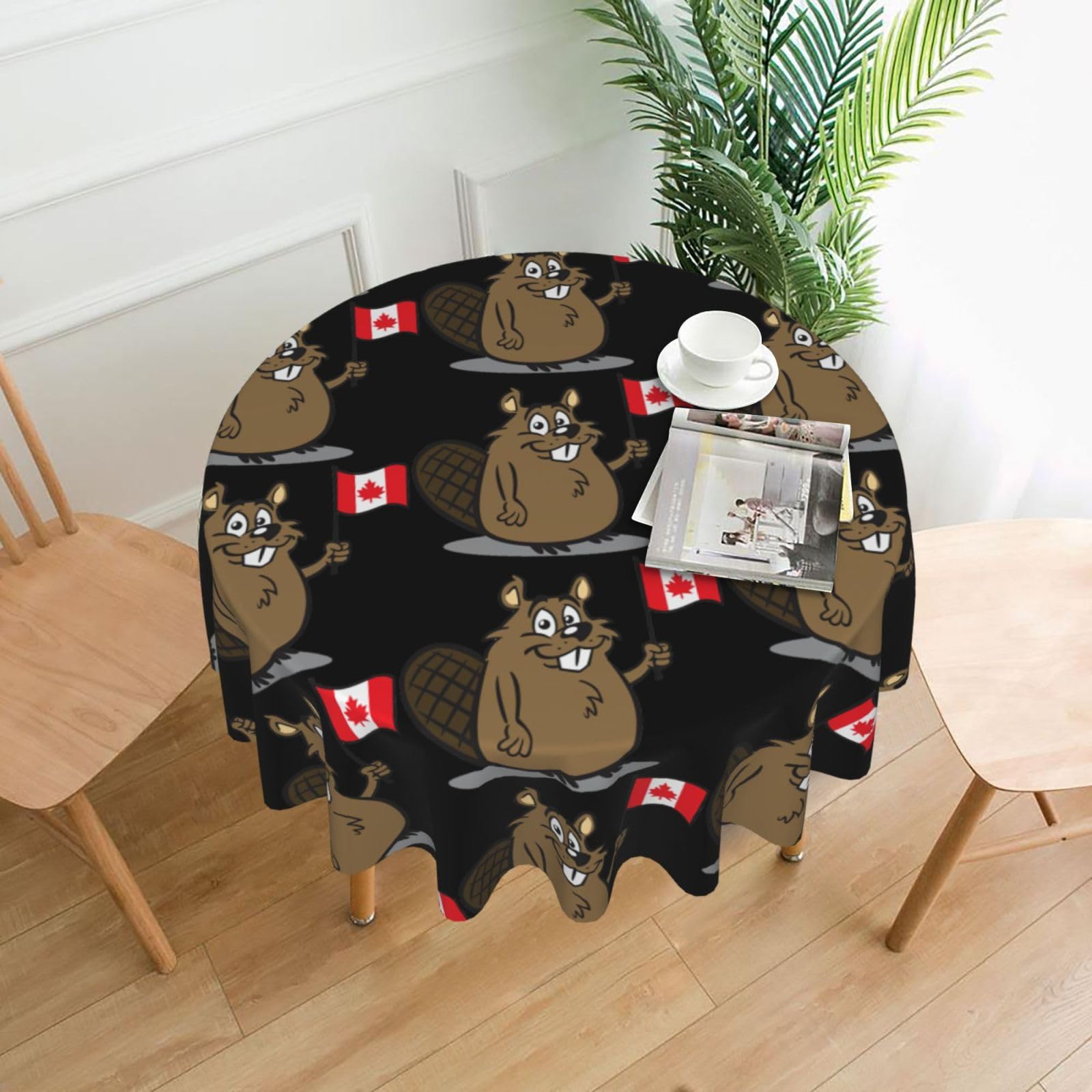 VCzsdff Beaver Print Stain Resistant Round Tablecloth 60in Family Friendly Polyester Cloth for Kids Meals