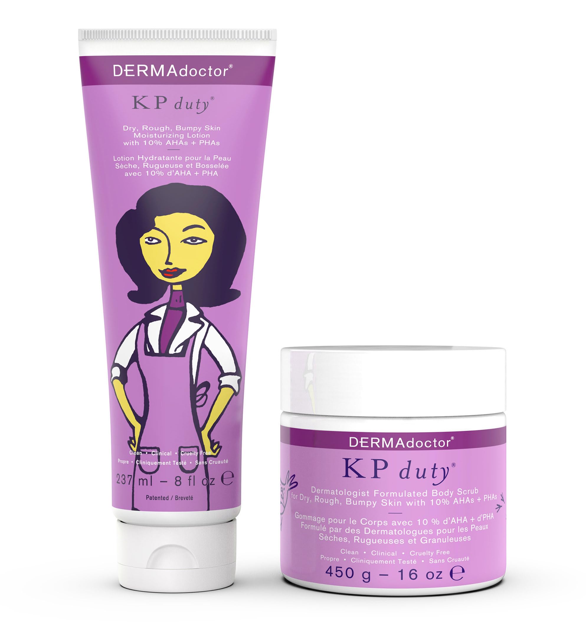 DERMAdoctor KP Bump Eraser Body Scrub and Lotion Kit Dermatologist Formulated Exfoliant | Keratosis Pilaris Treatment For Dry And Bumby Skin 10% AHAs + PHAs