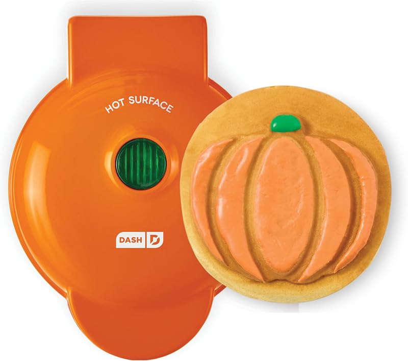 Dash Pumpkin Mini máquina para hacer gofres, superficie de cocción antiadherente de 4 pulgadas, color naranja