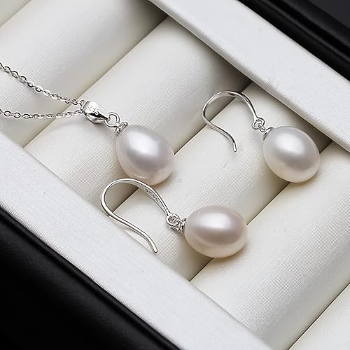 Miniatura 5 de Genuine Pearl Necklace and Earring Set for Women Sterling silver White Black Pearl Jewelry Set Mother Brides Wedding