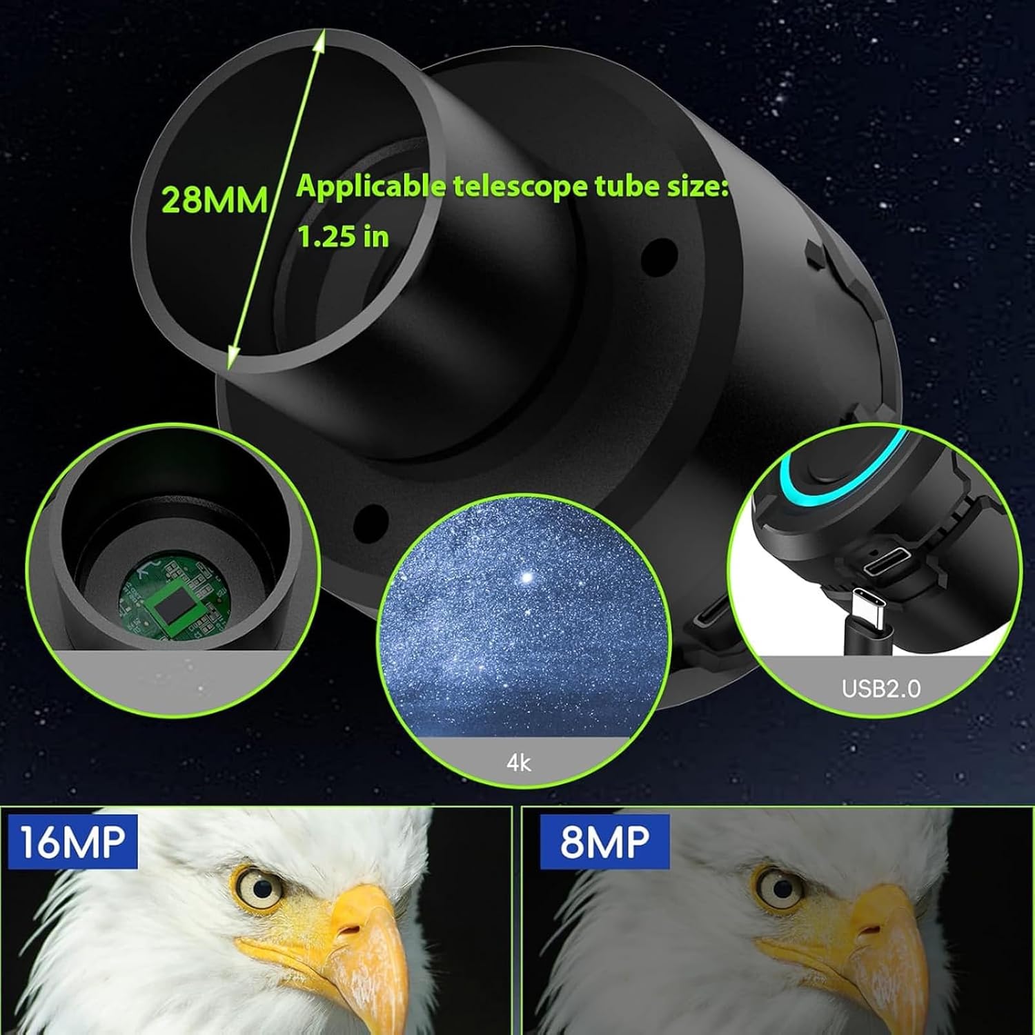 WiFi Telescope Camera Eyepiece, 5MP 4K Wireless Electronic Eyepiece for Astronomy & Birdwatching with 1600mAh Battery