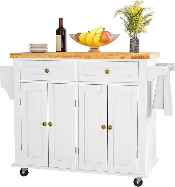 Squireewo Kitchen Cart with Rubber Wood Top Breakfast Bar