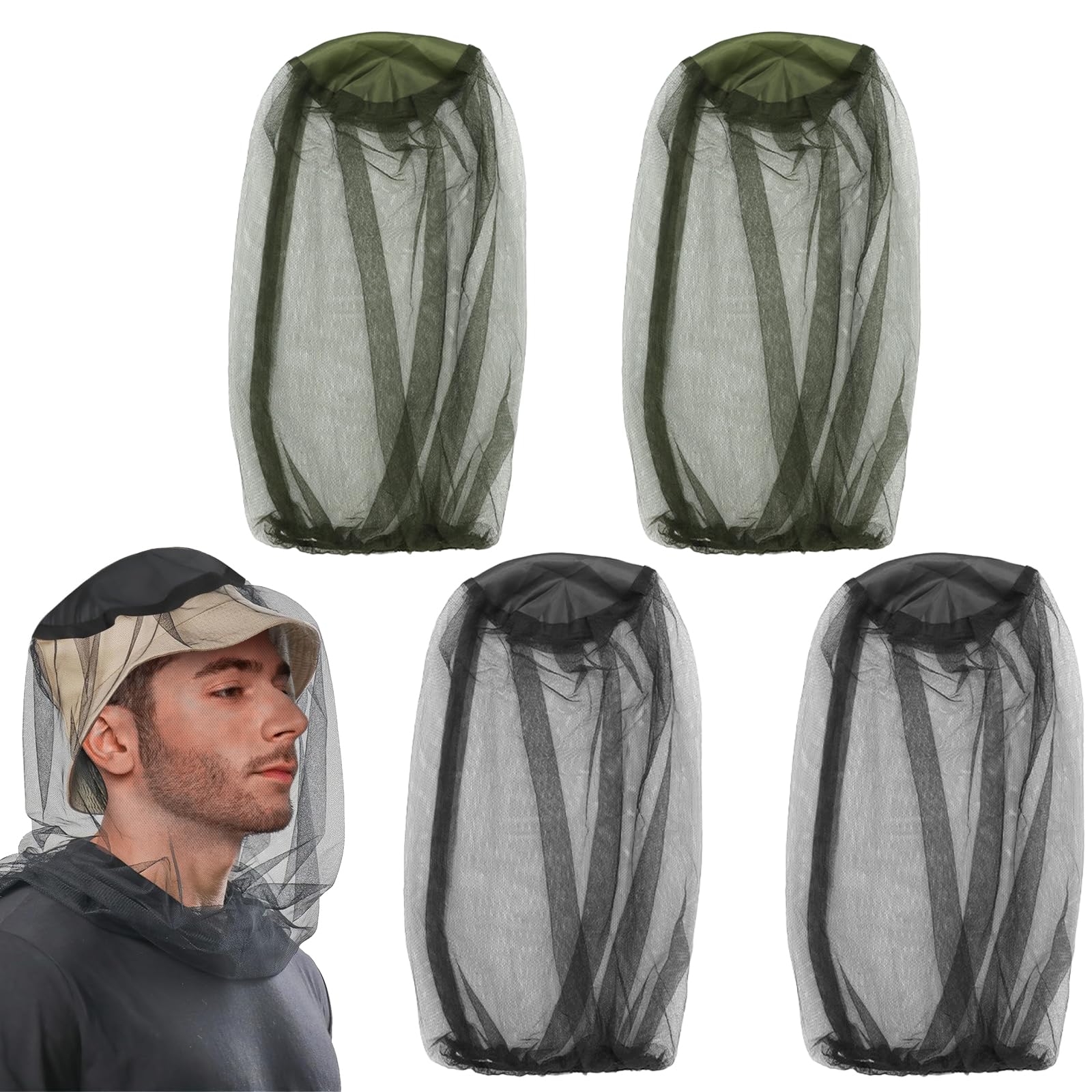 Cappello Antizanzare, 4 Pezzi Cappello con Rete Antizanzare, Maglia Ultra-Fine 522 Fori/pollice², Leggero e Traspirante per Campeggio, Escursionismo, Pesca