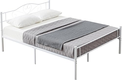 Miniatura 6 de VECELO Base de cama de plataforma metálica de tamaño matrimonial de 14 pulgadas con cabecero y estribo, base de colchón resistente con soporte de