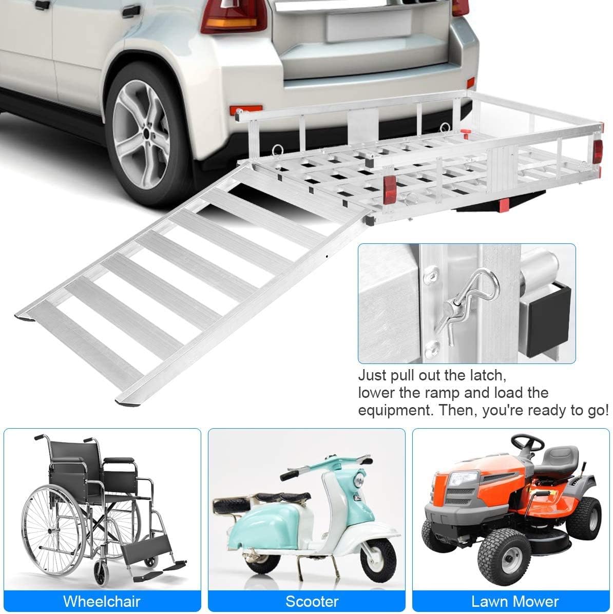 Goplus Portador de carga de aluminio, 50 x 29.5 pulgadas para silla de ruedas montada en enganche para silla de ruedas, soporte de movilidad de elevación, capacidad de peso de 500 libras Colombia