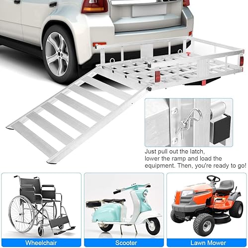 Miniatura 2 de Goplus Transportador de carga de enganche, 50 x 29.5 pulgadas de aluminio para silla de ruedas con rampa, soporte de enganche de remolque para