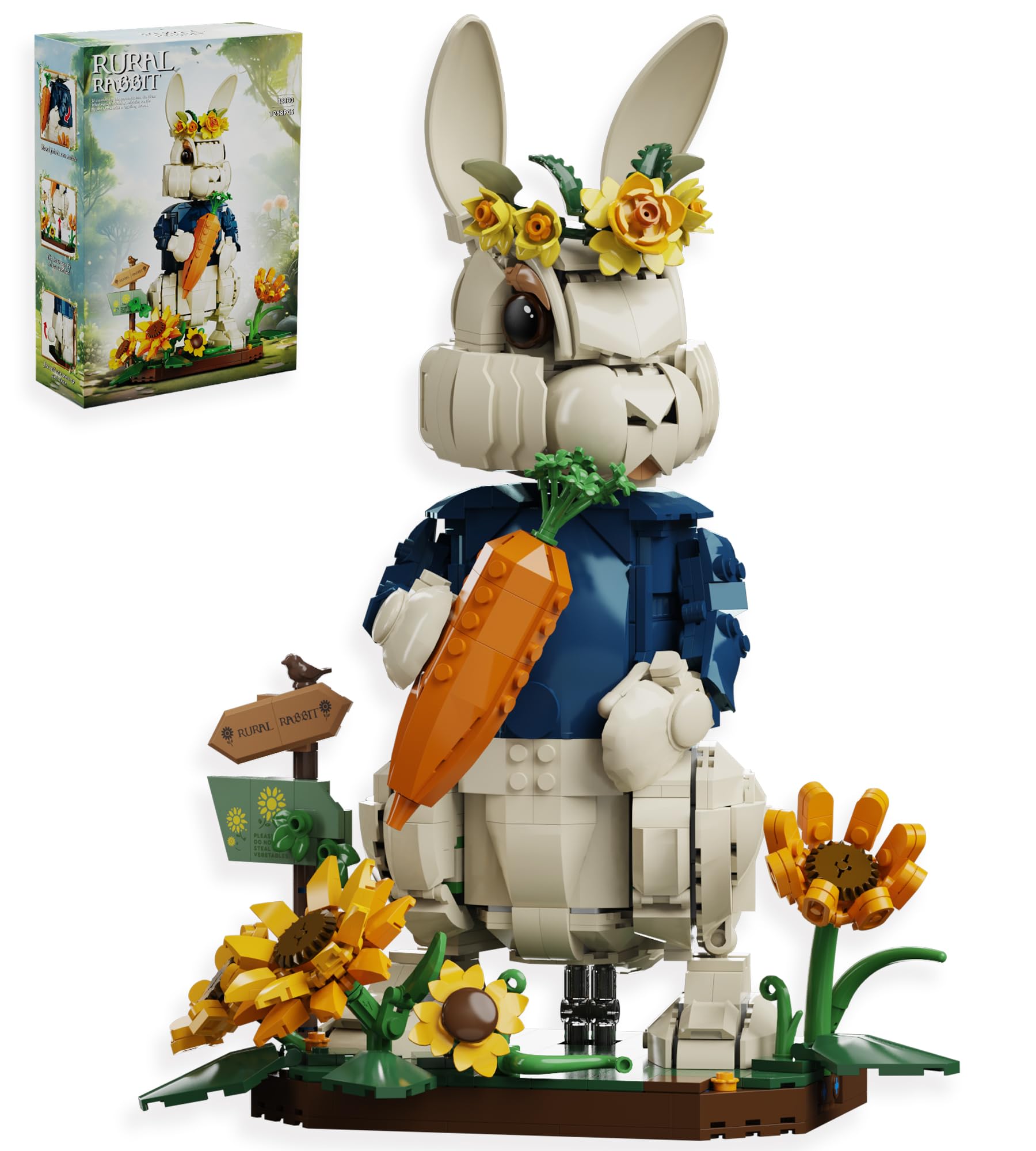 Photo 1 of ***MISSING PIECES*** Loyratche Wonderland Bunny Building Blocks Set, Compatible with Lego Flowers, Creator Cute Rabbit Toys with Carrot & Sunflower Display Base Creative Gift for Adults Home & Office Desk Decor (1258PCS)
