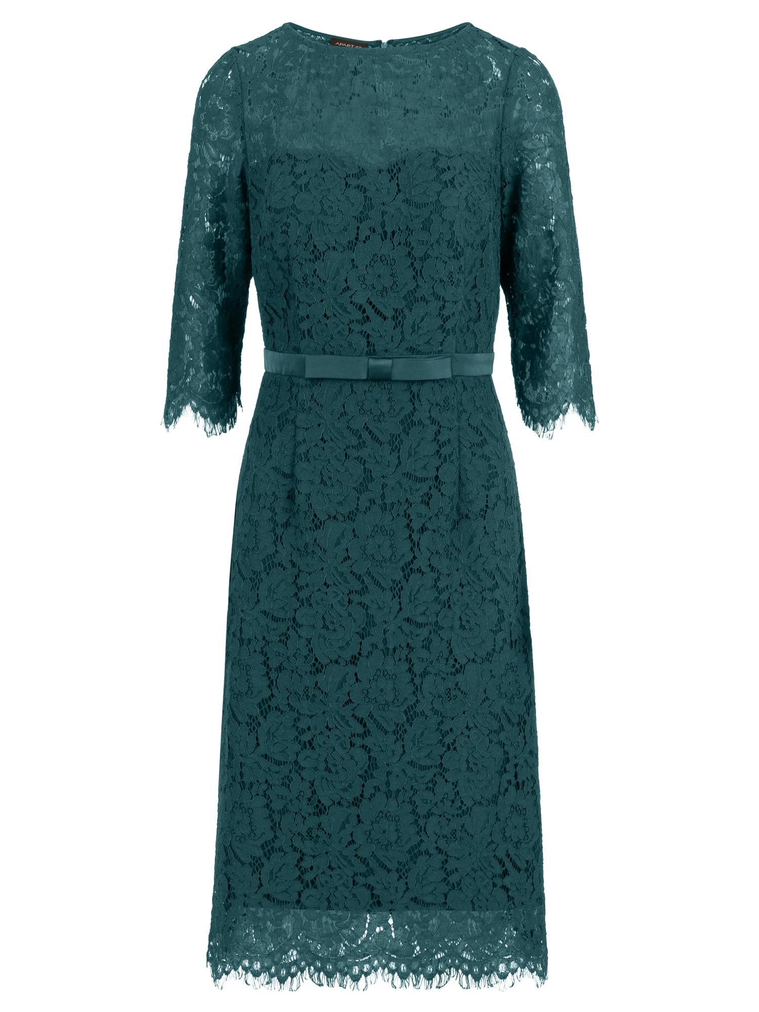 APART Damen Spitzen Midikleid mit Schleifengürtel