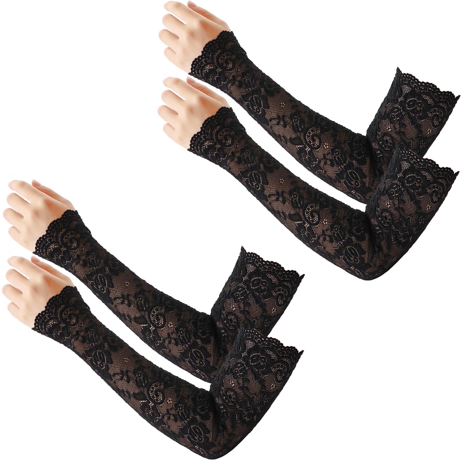 RainFlowwer Lace Arm Sleeves For Women Wedding Sleeve, Floral Long Fingerless Lace Gloves for Bridal Party Prom Costume
