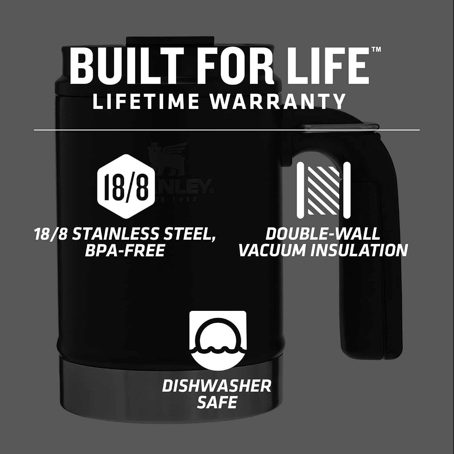 Stanley Classic Big Grip Camp Mug 16oz, Matte Black