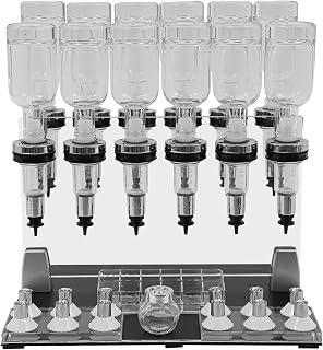Manual Perfume Dispenser with 12 Glass Bottles and Pump Heads for Store Counter Display Black Clear
