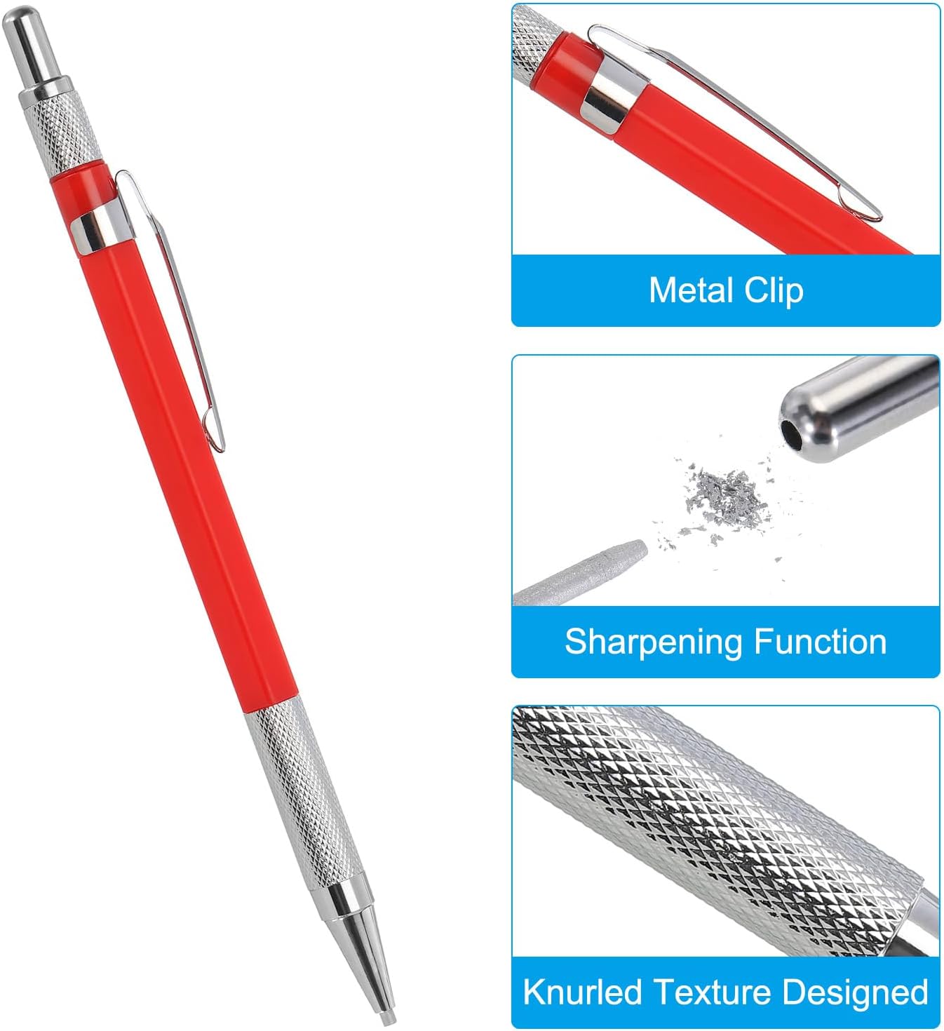 PATIKIL Mechanical Pencil with 12Pcs Multicolor Refills, Write Smoothly Portable Pencil with Built-in Sharpener for Drafting Painting Designing, Red image 4