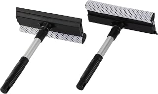 2 Pack Window Squeegee Cleaner Tool for Window Cleaning/Window Cleaning Squeegee kit for Home/Car Window Glass Cleaner/Windshield Cleaner/Silicone Blade, Aluminum Pole,High-Density Mesh Sponge