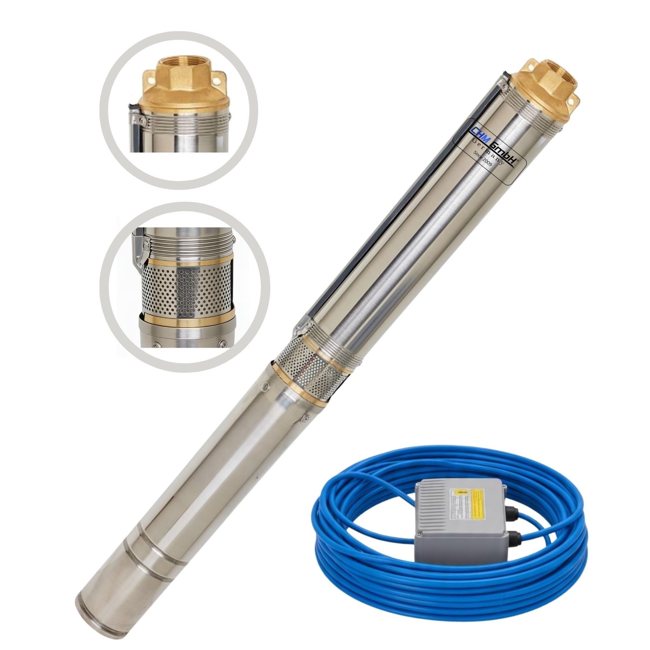Tiefbrunnenpumpe 3 Zoll Ø 8,5 cm, Brunnenpumpe 750 Watt 5800 L/h 6 Bar Tauchpumpe 3% sandverträglich…