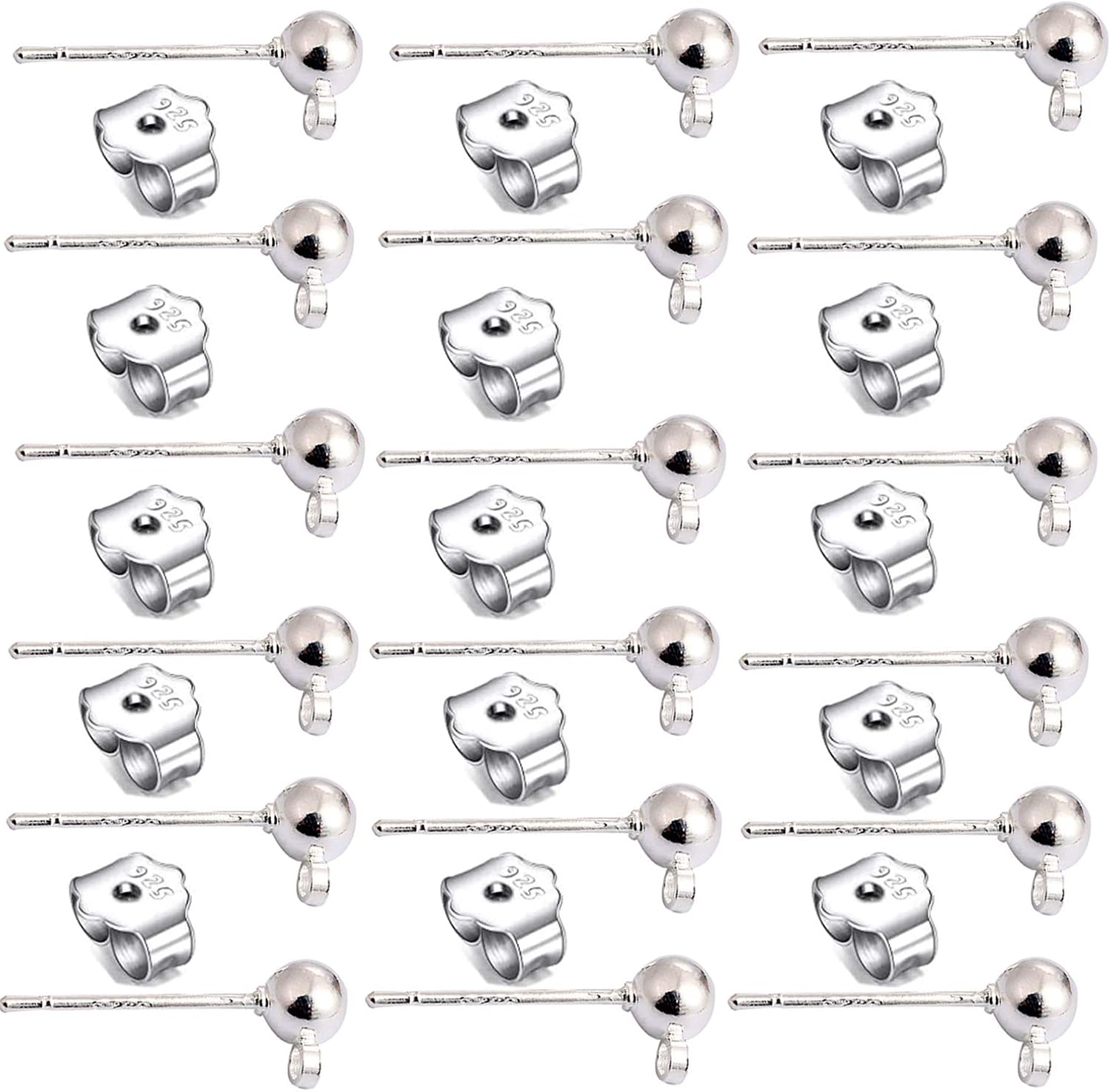 20 PCS 925 Sterling Silver Plated Ball Earring Studs with