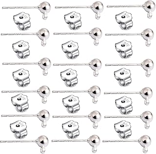 20 PCS 925 Sterling Silver Plated Ball Earring Studs with Loop, Hypoallergenic Ball Post Earrings with 50 PCS 925 Sterling Silver Earring Backs for Earring Making Findings