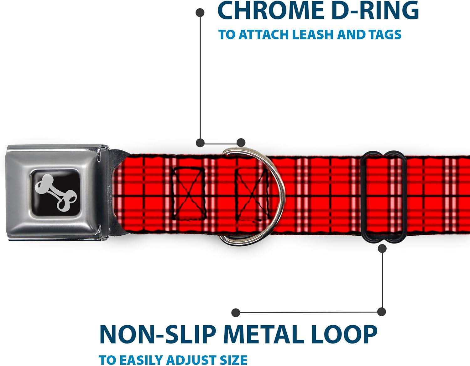 Buckle-Down Seatbelt Buckle Dog Collar - Plaid Red - 1" Wide - Fits 15-26" Neck - Large