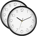 Bekith 2 Pack Wall Clock Silent Non Ticking - 10 Inch Round Quartz Battery Operated Home Office School Clocks, Black