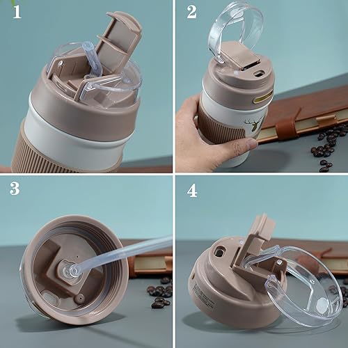 Miniatura 4 de Vaso con tapa, vaso de viaje de doble pared de acero inoxidable al vacío, taza de café aislada duradera, taza de café para automóvil, taza de café