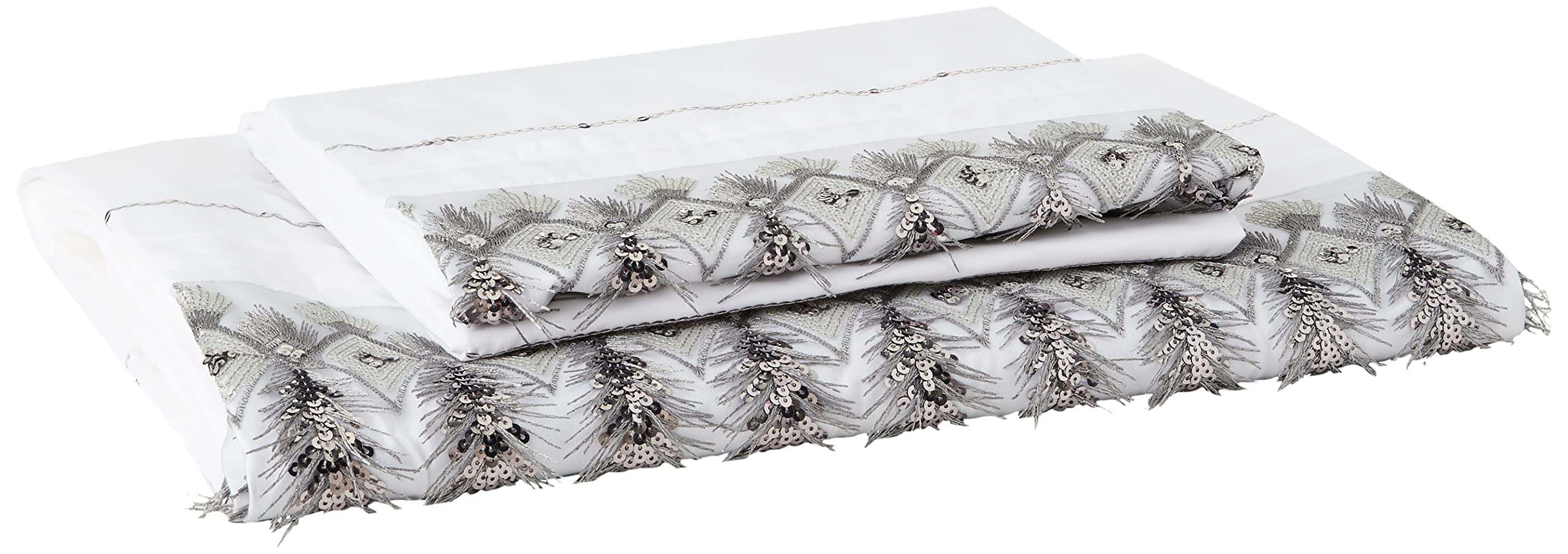Rapport Home Feathers Double Duvet Cover Set White/Silver Luxury Modern Bedding Bed Set